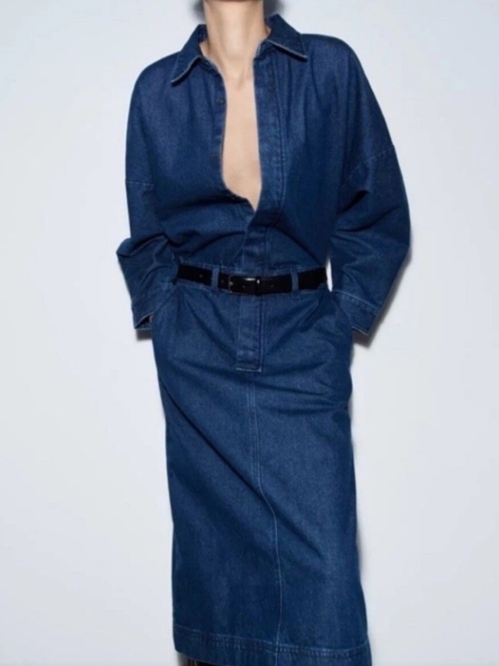 Zara Blue Denim Midi Dress